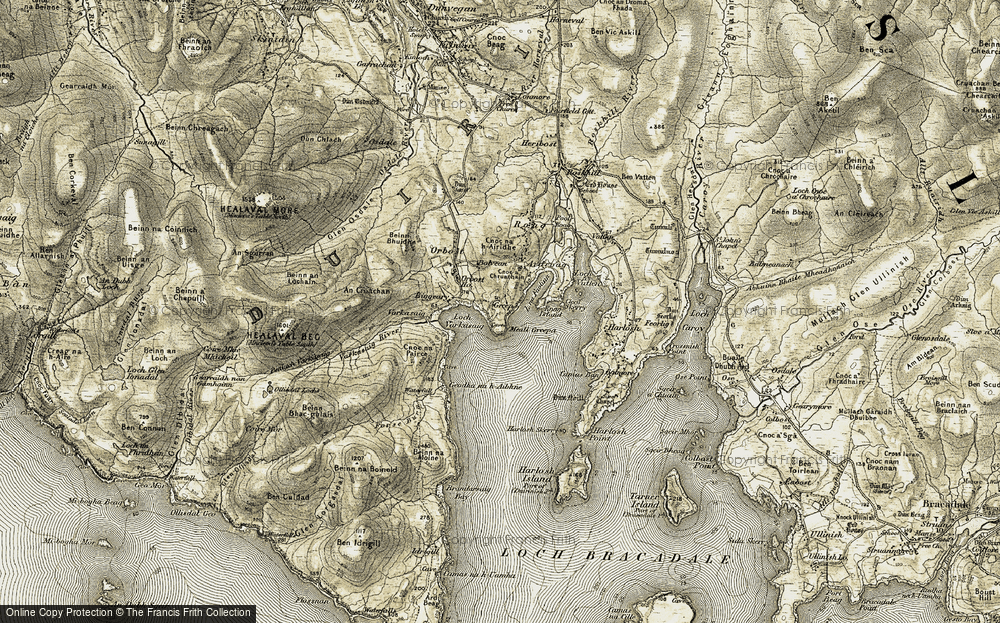 Old Map of Historic Map covering Abhainn Bharcasaig in 1908-1911