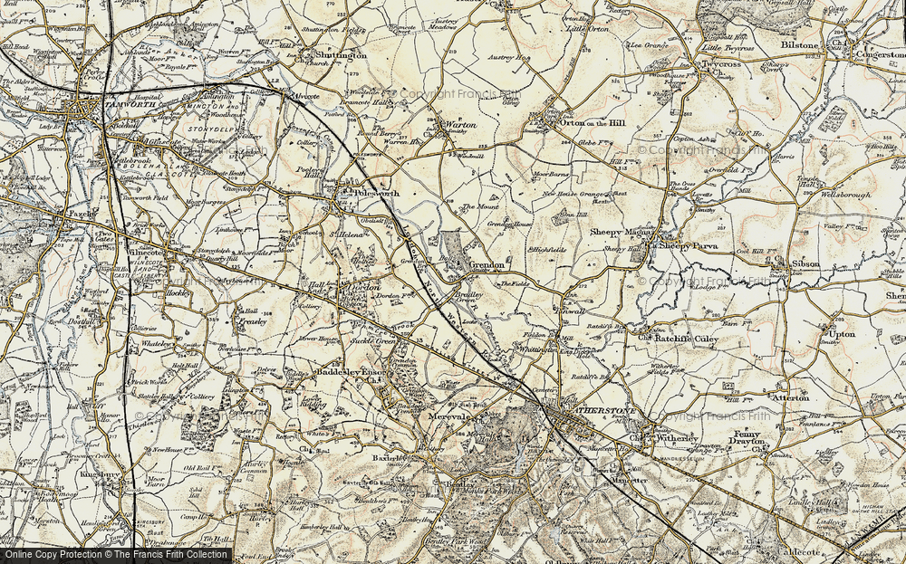 Old Map of Grendon, 1901-1902 in 1901-1902