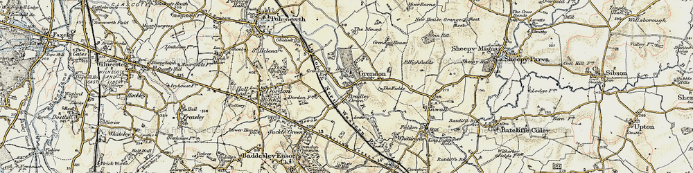 Old map of Grendon in 1901-1902