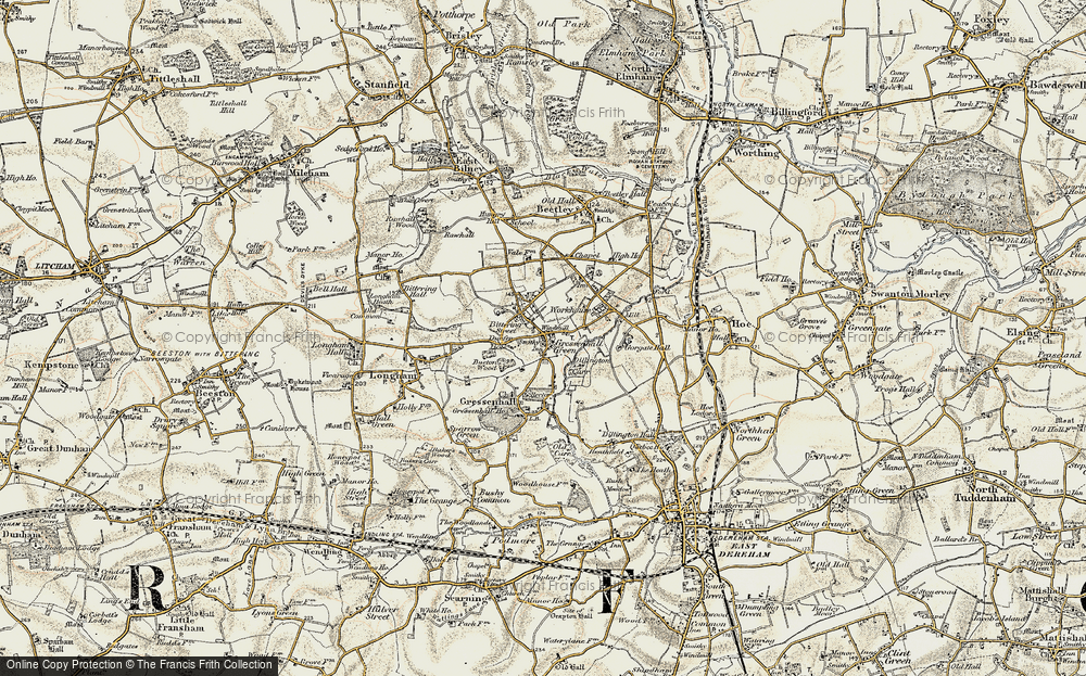 Old Map of Gressenhall, 1901-1902 in 1901-1902