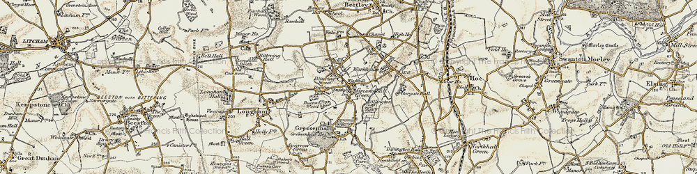 Old map of Gressenhall in 1901-1902