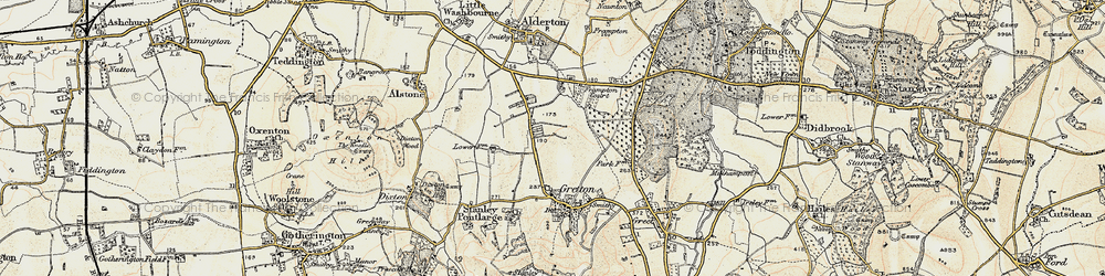 Old map of Gretton Fields in 1899-1900