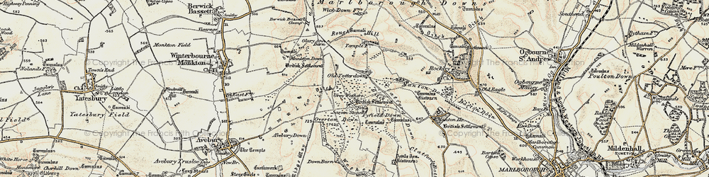 Old map of Overton Down in 1897-1899