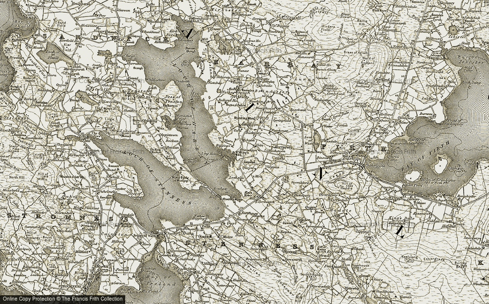 Old Map of Historic Map covering Buckquoy in 1911-1912