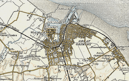Old map of Grimsby in 1903-1908
