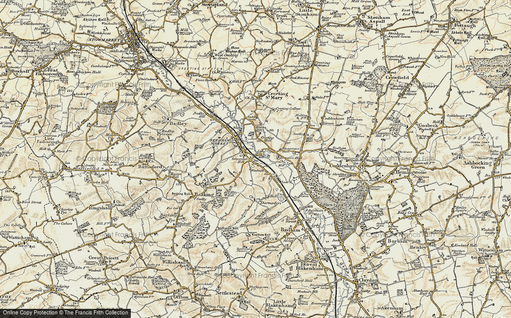 Old Map of Historic Map covering Bosmere Hall in 1899-1901