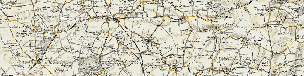 Old map of Griston in 1901-1902