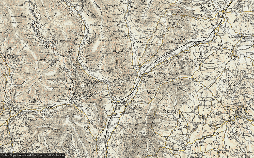 Old Map of Historic Map covering Brynhonddu in 1899-1900