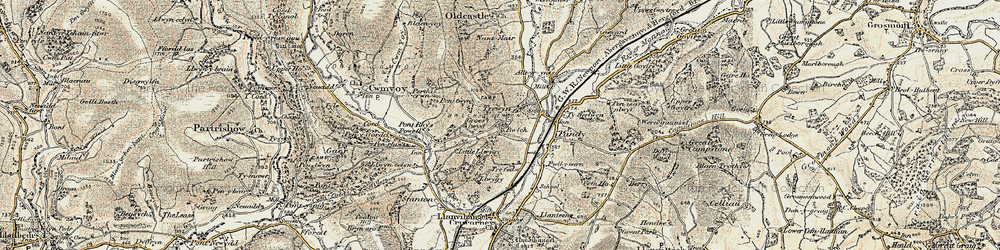 Old map of Brynhonddu in 1899-1900
