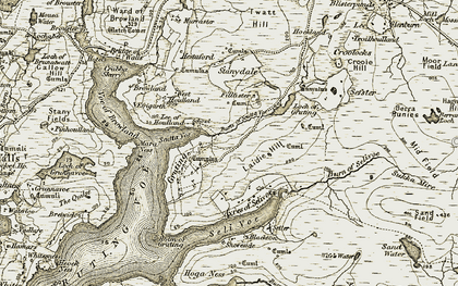 Old map of Burn of Scutta Voe in 1911-1912
