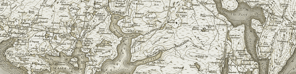 Old map of Burn of Scutta Voe in 1911-1912