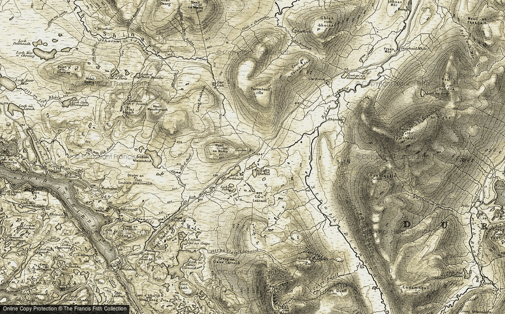 Old Map of Historic Map covering Allt Loch Tarbhaidh in 1910