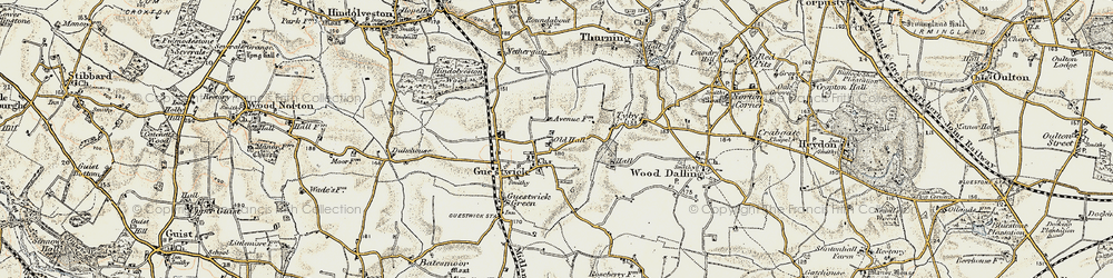 Old map of Guestwick in 1901-1902