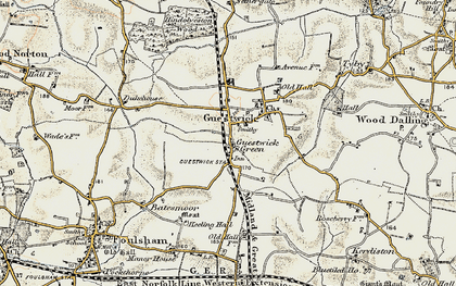 Old map of Guestwick Green in 1901-1902
