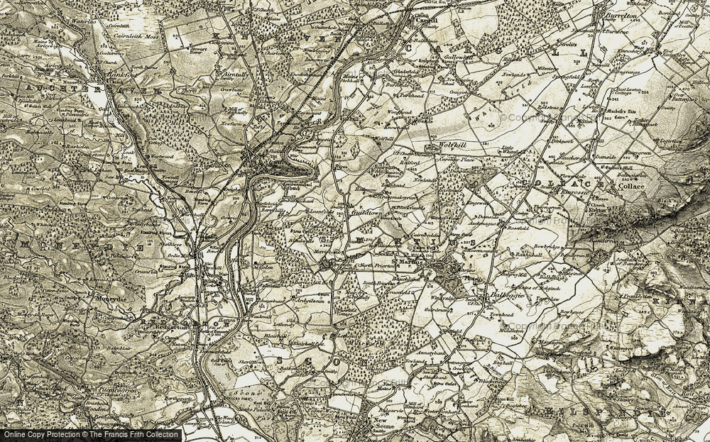 Old Map of Historic Map covering Blairmuir Wood in 1907-1908