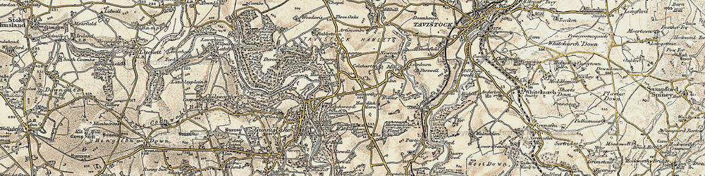 Old map of Gulworthy in 1899-1900
