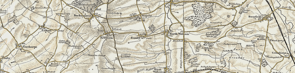 Old map of Gunby in 1901-1903
