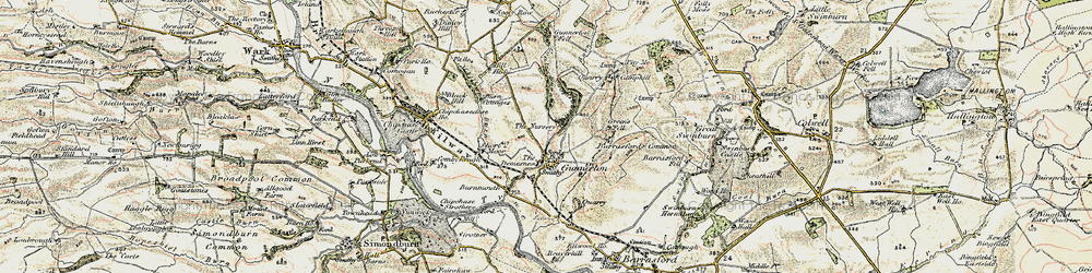 Old map of Gunnerton in 1901-1903