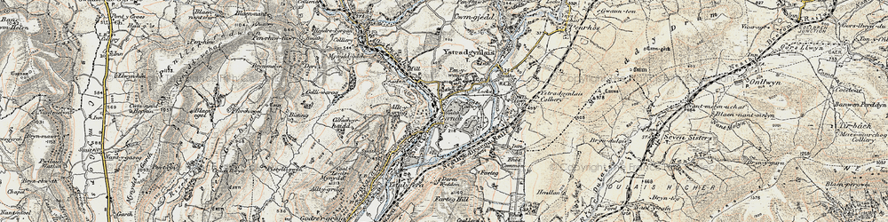 Old map of Gurnos in 1900-1901