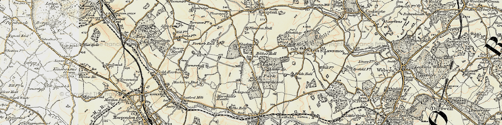 Old map of Gustard Wood in 1898-1899