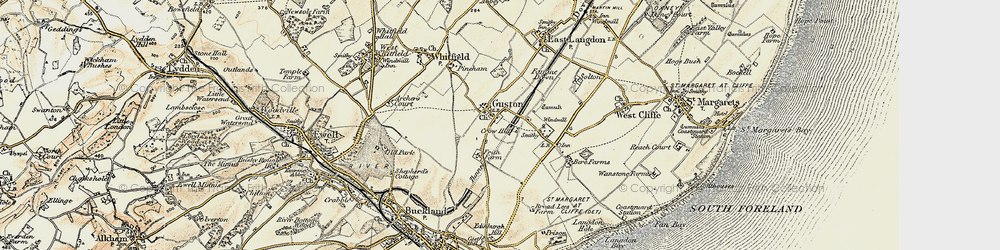 Old map of Guston in 1898-1899