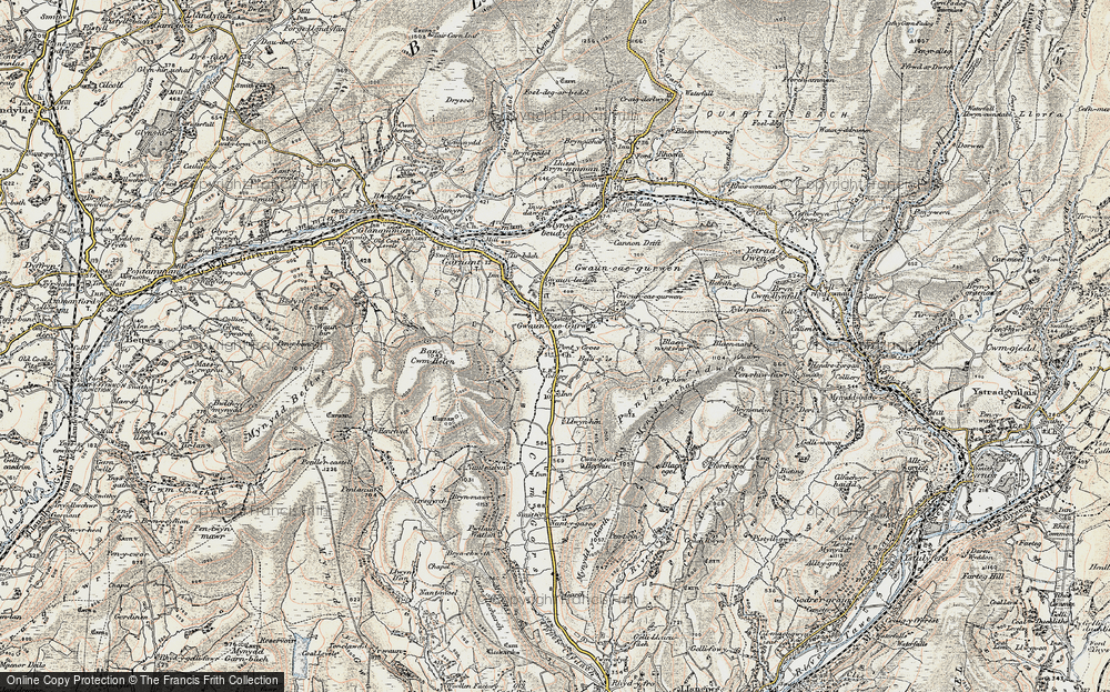 Old Map of Historic Map covering Baily Glas Uchaf in 1900-1901