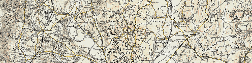 Old map of Gwehelog in 1899-1900