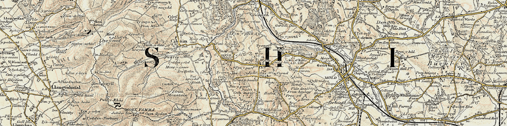 Old map of Gwernaffield in 1902-1903