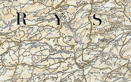 Old map of Gwernydd in 1902-1903