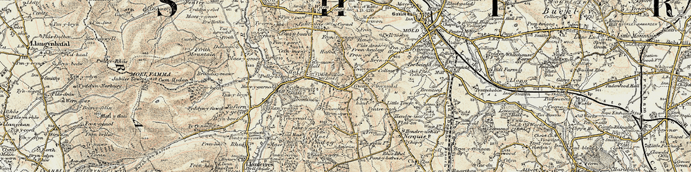Old map of Gwernymynydd in 1902-1903