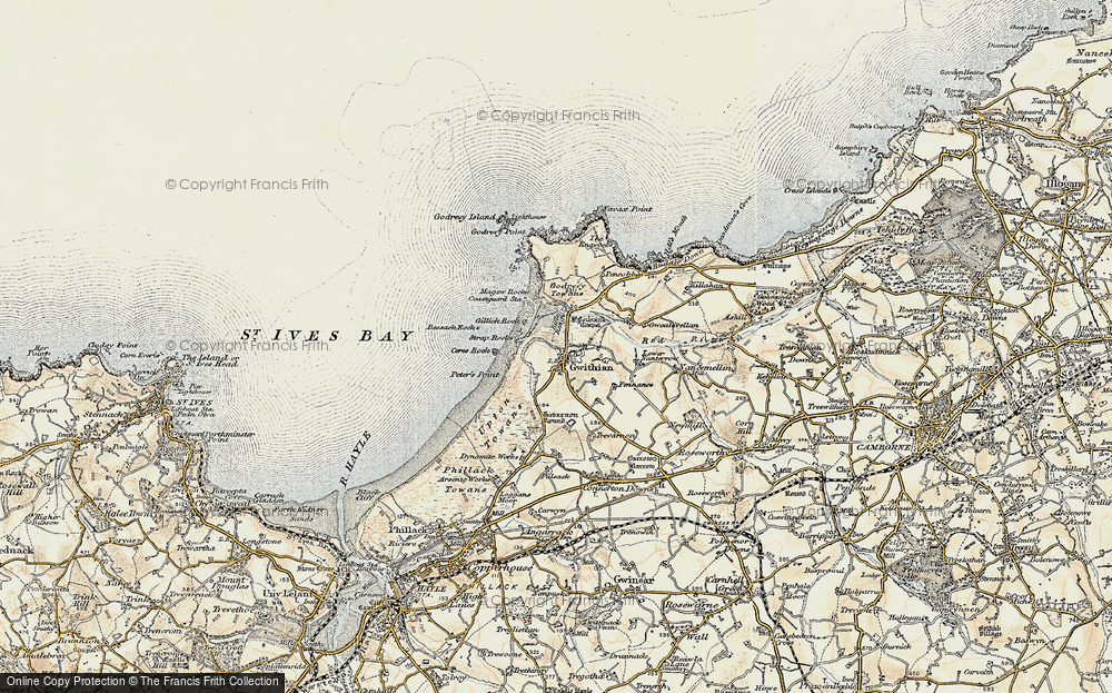 Old Map of Historic Map covering Godrevy Island in 1900