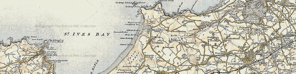 Old map of Godrevy Island in 1900