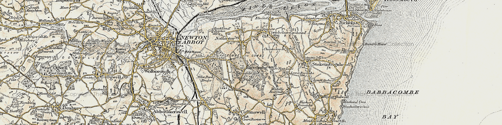 Old map of Haccombe in 1899