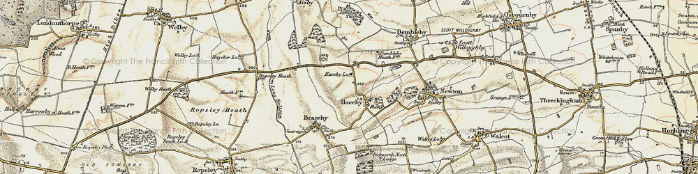 Old map of Haceby in 1902-1903