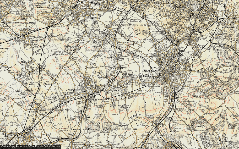 Old Map of Historic Map covering Beddington Park in 1897-1909