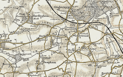 Old map of Hackford in 1901-1902
