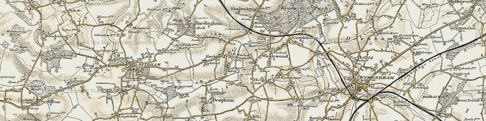 Old map of Hackford in 1901-1902
