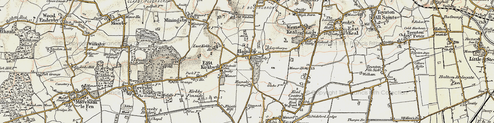 Old map of Hagnaby in 1901-1903