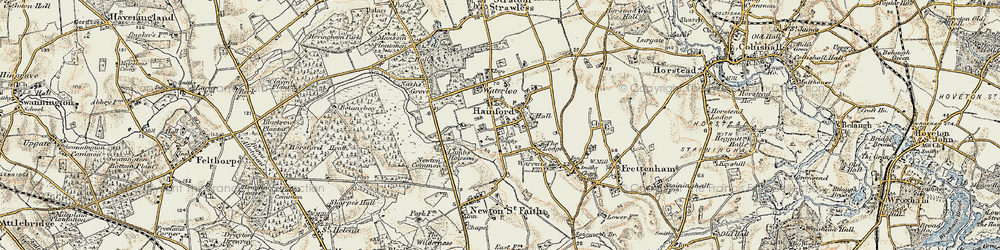 Old map of Hainford in 1901-1902