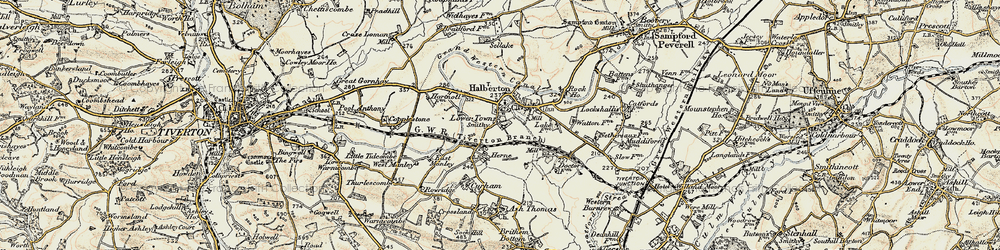 Old map of Halberton in 1898-1900