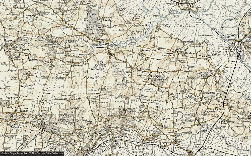 Old Map of Historic Map covering Loddon Hall in 1901-1902