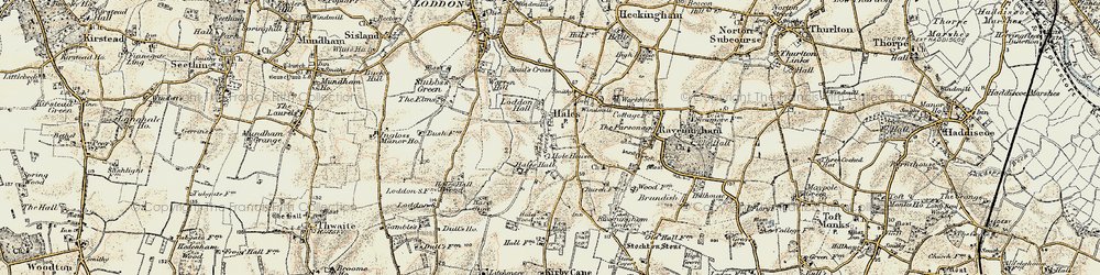 Old map of Loddon Hall in 1901-1902