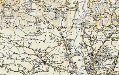 Old map of Hallow in 1899-1902