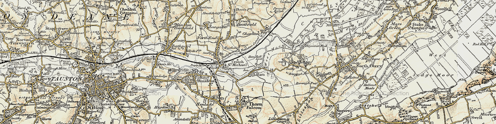 Old map of Bridgwater and Taunton Canal in 1898-1900