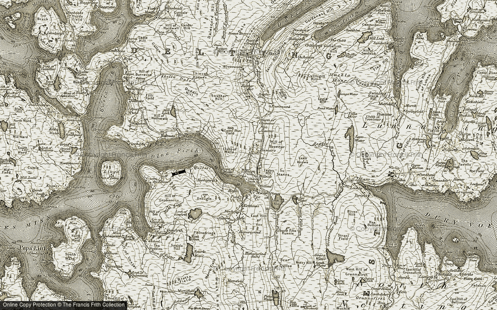 Old Map of Historic Map covering Laxo Knowe in 1911-1912
