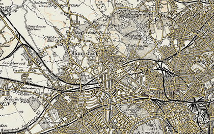 Old map of Hampstead in 1897-1909