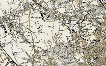 Old map of Hampstead Garden Suburb in 1897-1898