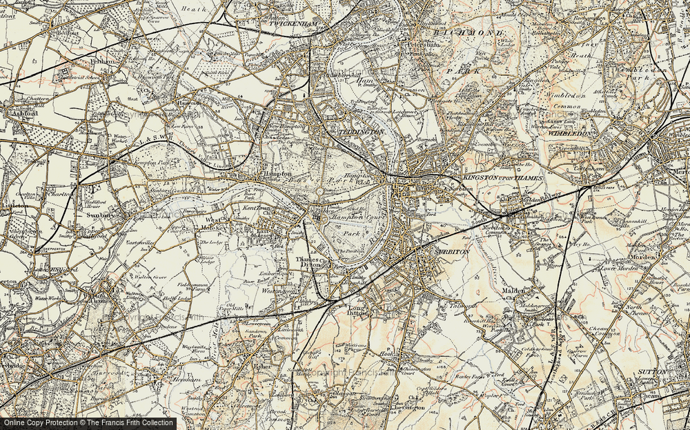 Old Map of Historic Map covering Molesey Lock in 1897-1909