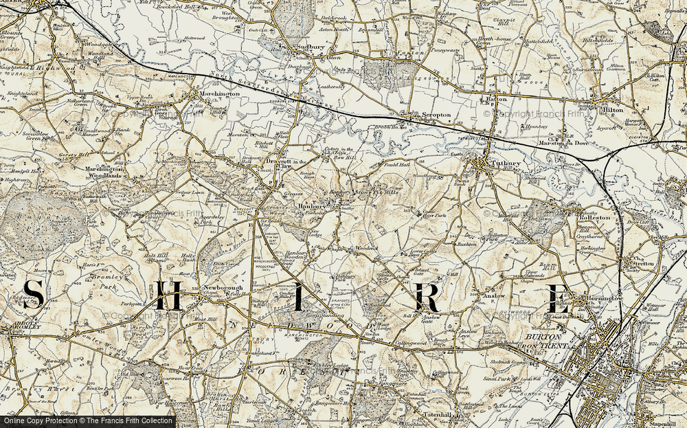 Old Map of Hanbury, 1902 in 1902