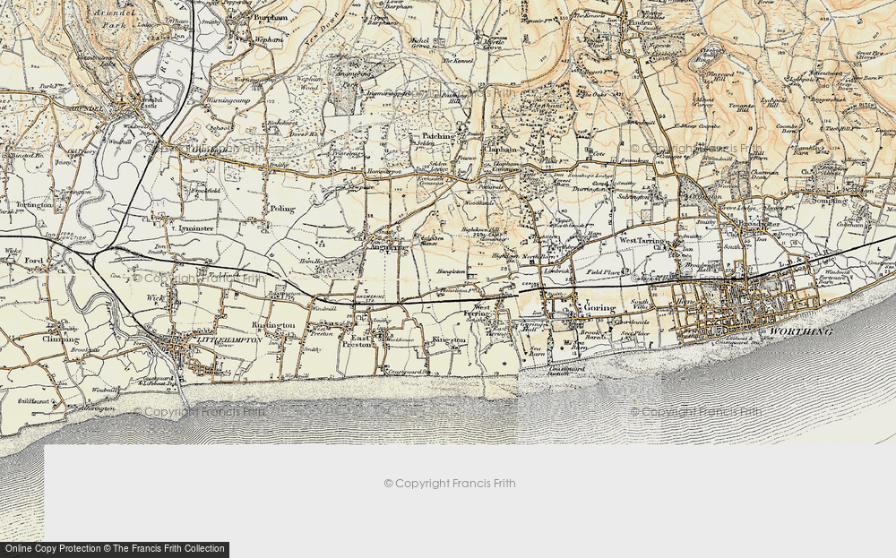 Old Map of Historic Map covering Highdown Hill in 1897-1899